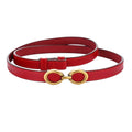 Genuine Leather Classic Oval Buckle Thin Belt - red / 100cm