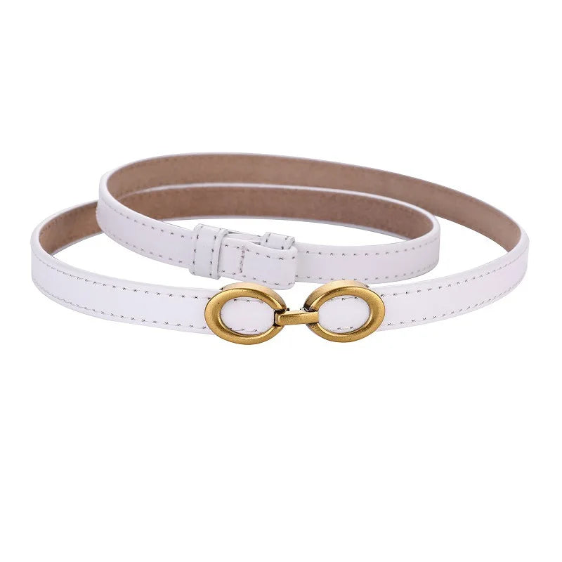 Genuine Leather Classic Oval Buckle Thin Belt - white / 100cm