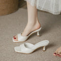 Genuine Leather French Slim Heel Slippers for Women’s - Creamy-white / 37