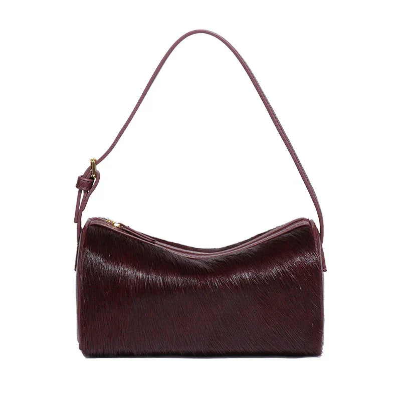 Genuine Leather Horsehair Underarm Bags For Women - Burgundy / Mini(Max Length<20cm)