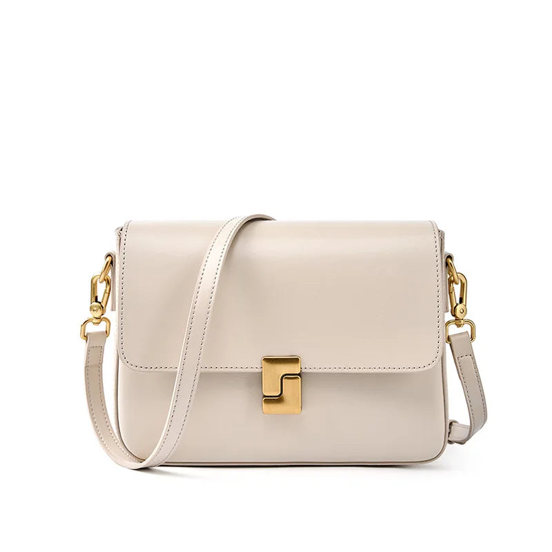 Genuine Leather Women Crossbody Bag - beige