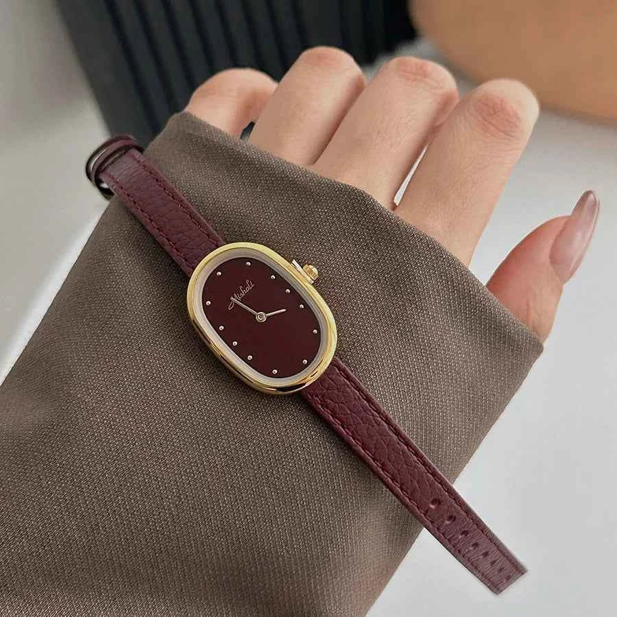 Genuine Leather Women's Red Retro Watch