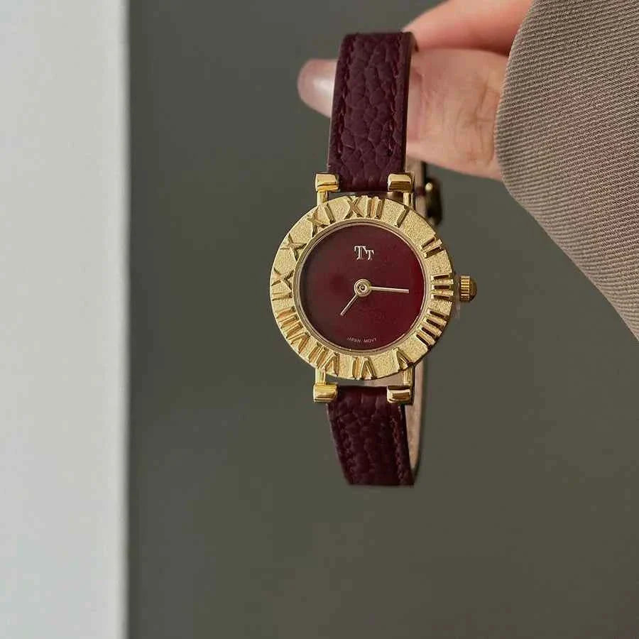 Genuine Leather Women's Red Retro Watch