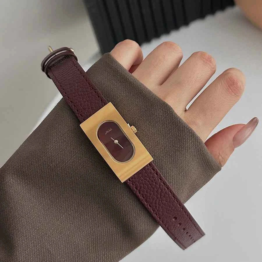 Genuine Leather Women's Red Retro Watch