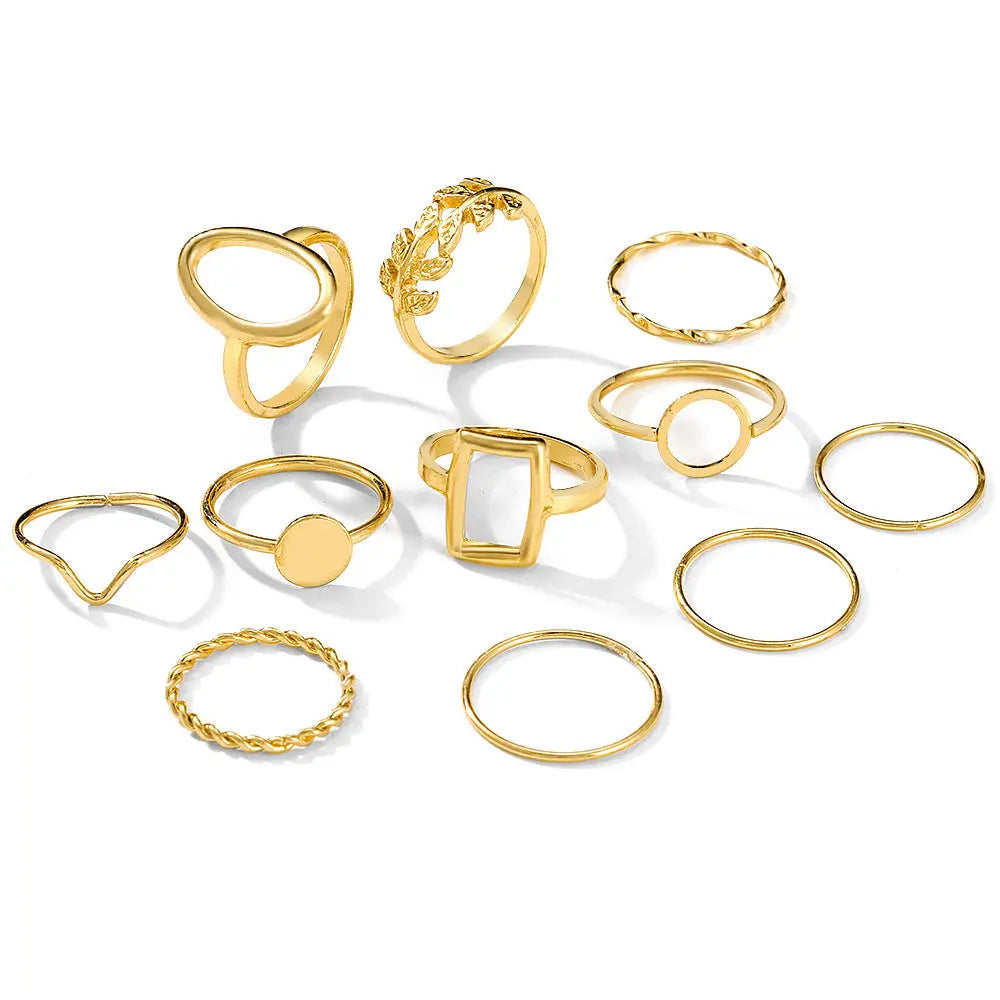 Geometric Leaf Ring Suit 11-piece Set - electronic accessories