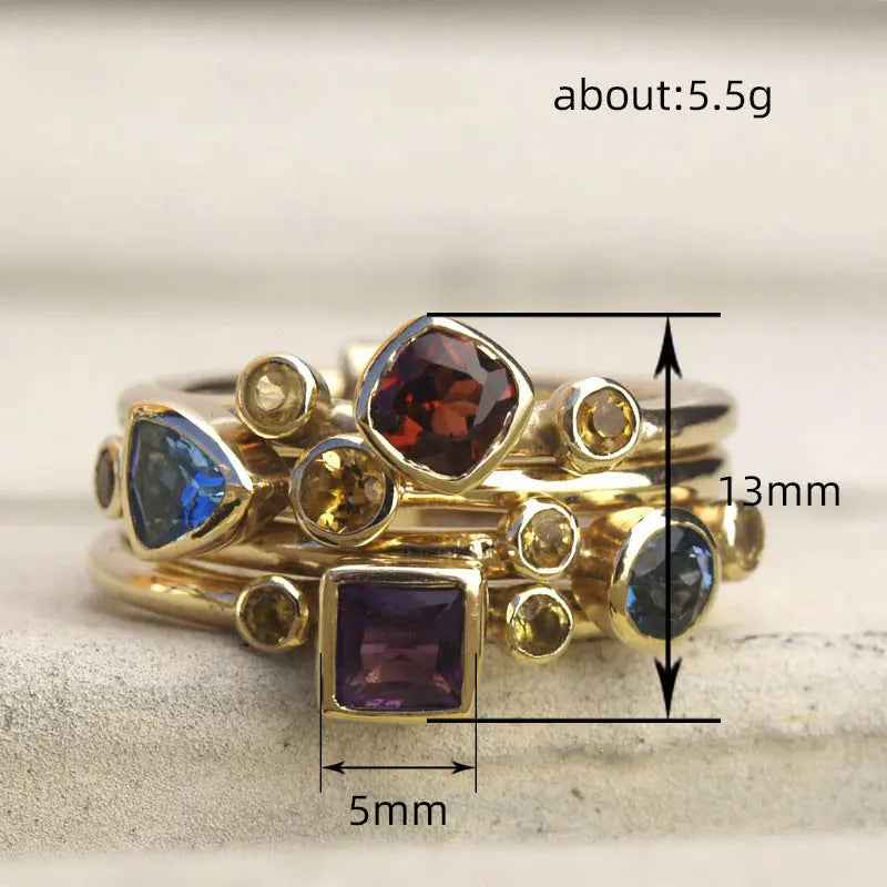 Geometric Ring Asymmetric Multicolor Gem Color - electronic accessories