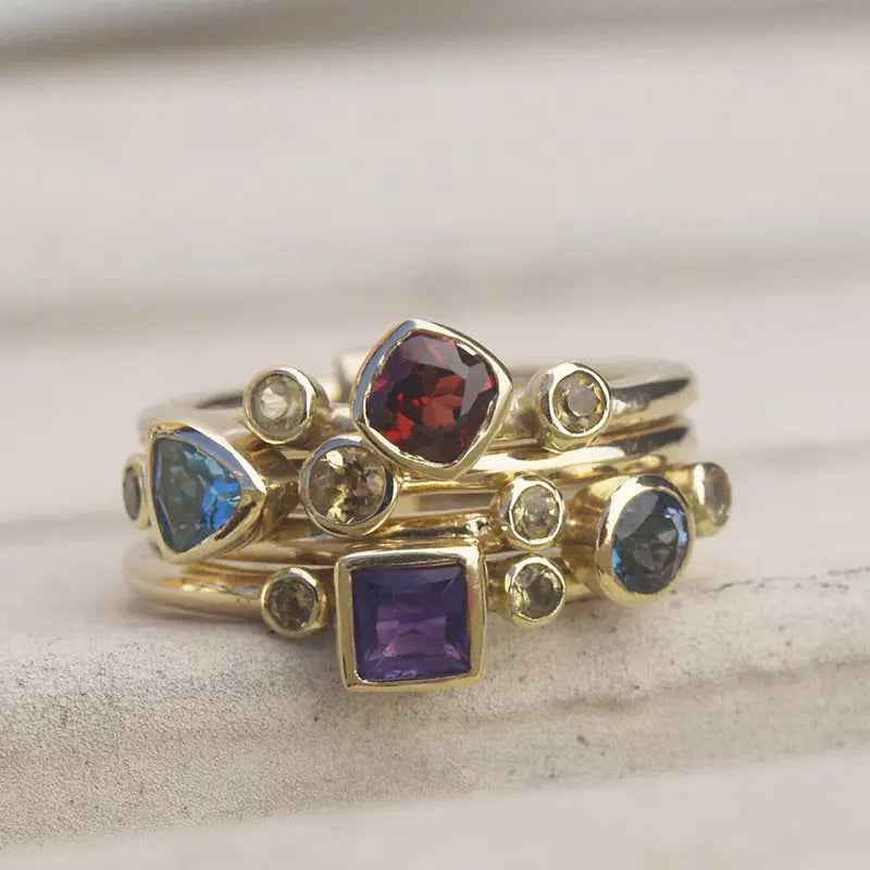 Geometric Ring Asymmetric Multicolor Gem Color - electronic accessories