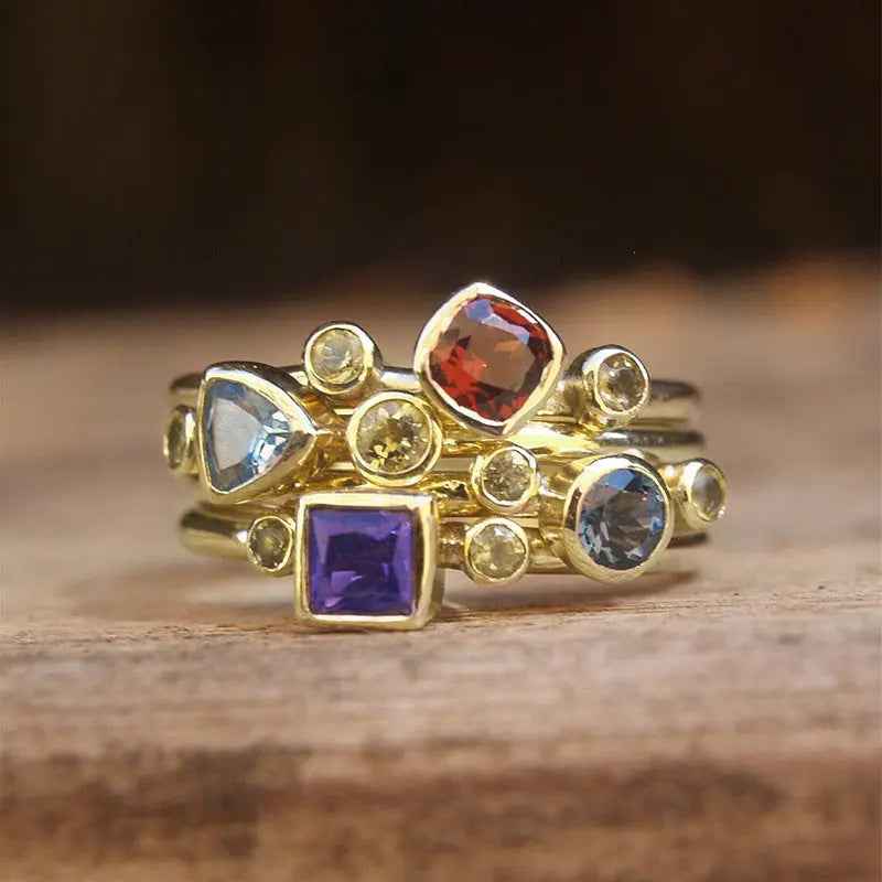 Geometric Ring Asymmetric Multicolor Gem Color - Gold / No 10 - electronic accessories