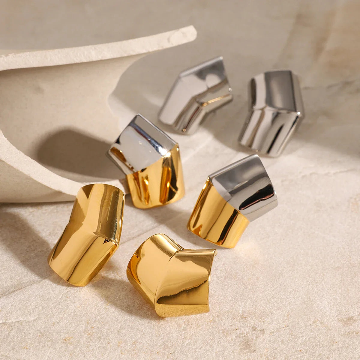 Geometric Waterproof Stainless Steel Square Stud Earrings - JDE2406016-S