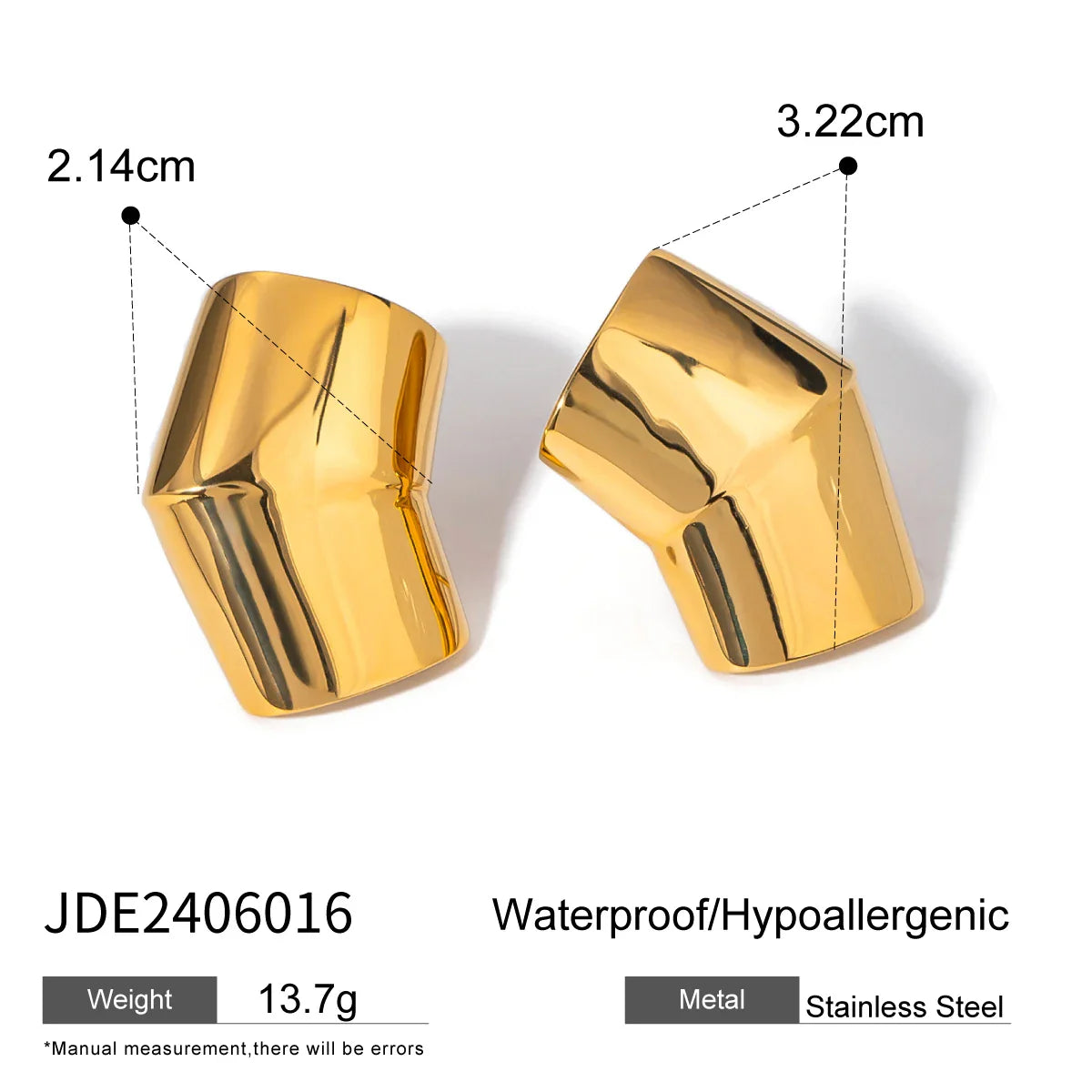 Geometric Waterproof Stainless Steel Square Stud Earrings - JDE2406016-S