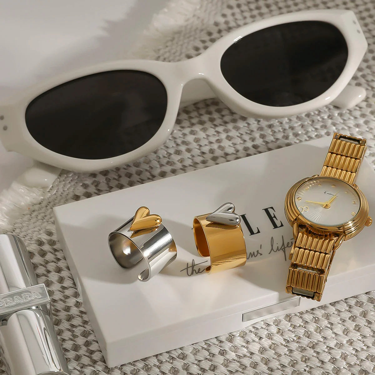 Gold And Silver Color Large Heart Cocktail Ring Ajustable