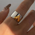 Gold And Silver Color Large Heart Cocktail Ring Ajustable