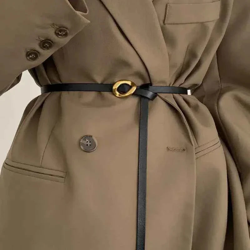 Gold Bronze Metal Buckle PU Leather Knotted Belt