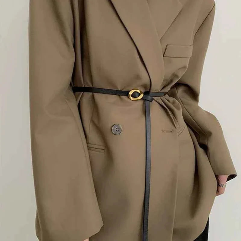 Gold Bronze Metal Buckle PU Leather Knotted Belt