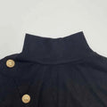 Gold Button Pullover Black Top for Women