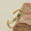 Gold Color Plated Stainless Steel White Green Zircon Bracelet - JDB0104030