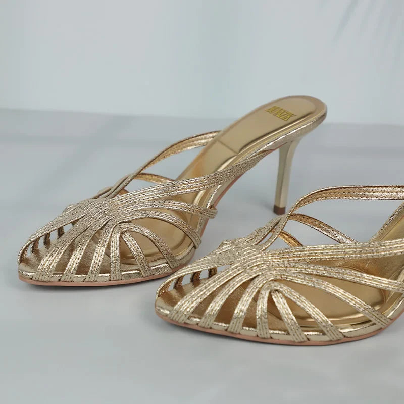 Gold Hollow Thin Strip Heels for Women
