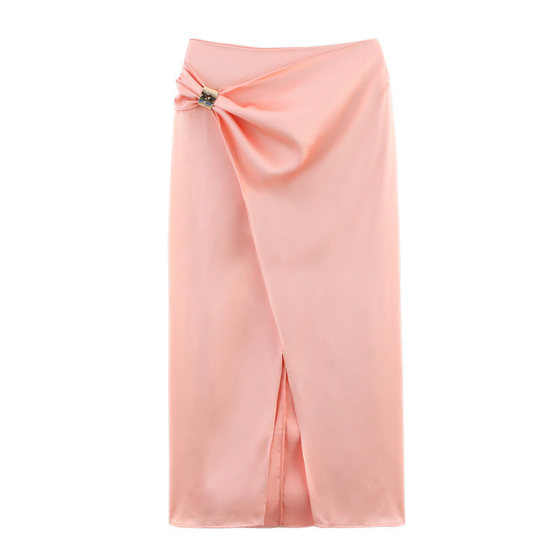 Gold Inlaid Silk Satin Texture Midi Dress - Picture Color / L - Other