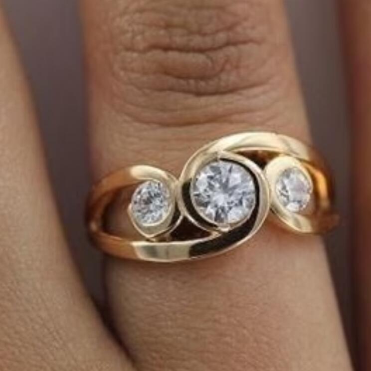 Gold Inlaid Zircon Fashion Geometry Pattern Vintage Ring - No 10 - electronic accessories