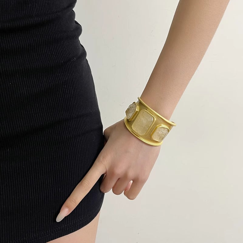 Gold Large Square Crystal Wide Bracelet - electronic accessories