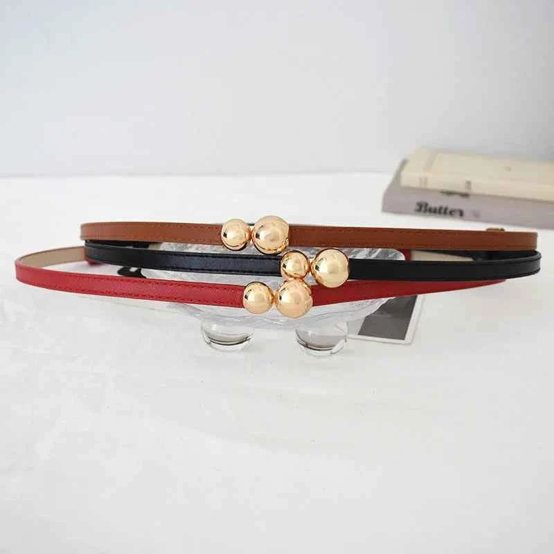 Gold Metal Ball Buckle Women Belt
