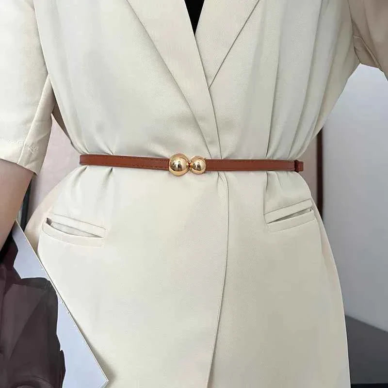 Gold Metal Ball Buckle Women Belt
