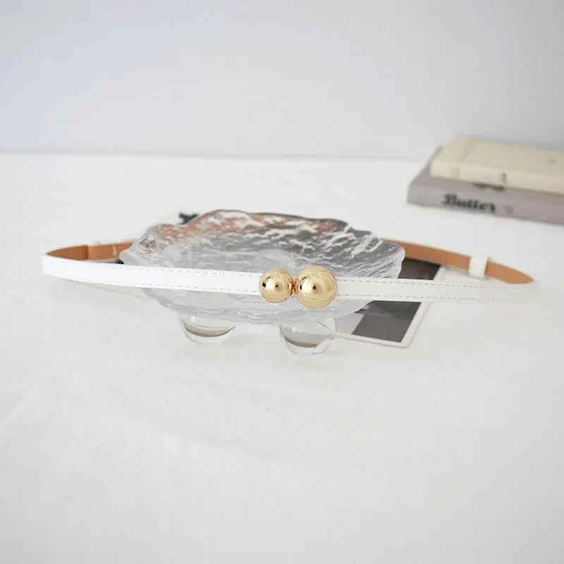 Gold Metal Ball Buckle Women Belt