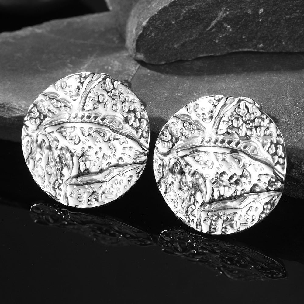 Gold Stainless Steel Pleated Round Earrings - C6284 - electronic accessories