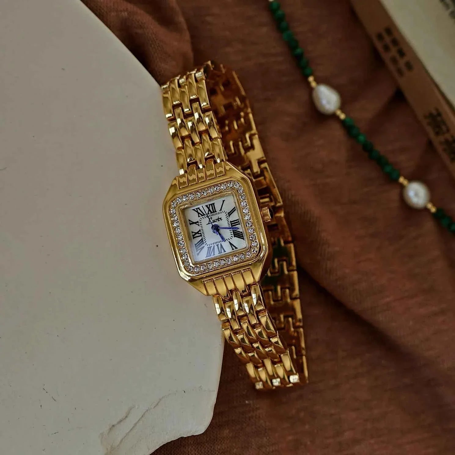Gold-Tone Square Dial Women's Waterproof Watch