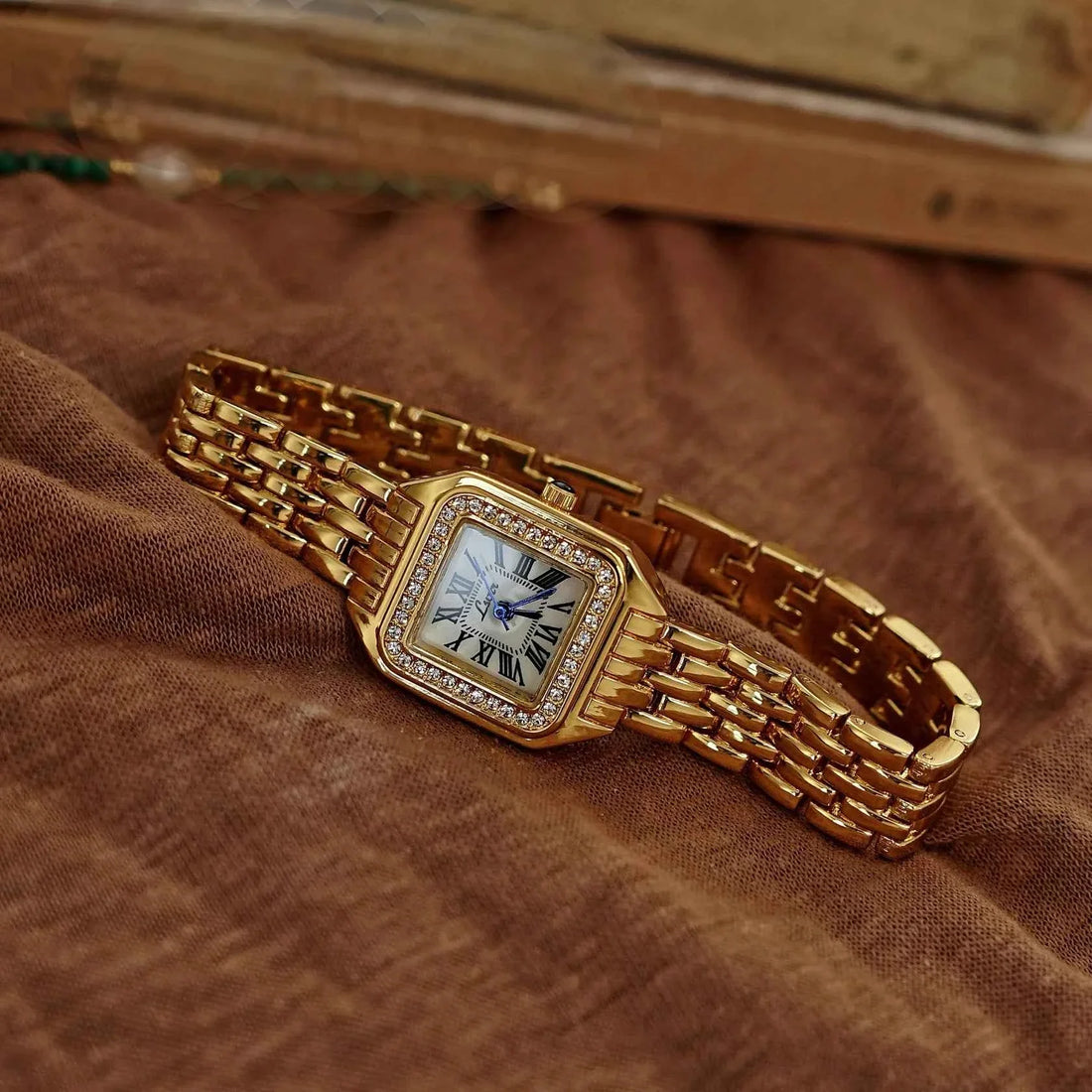 Gold-Tone Square Dial Women's Waterproof Watch