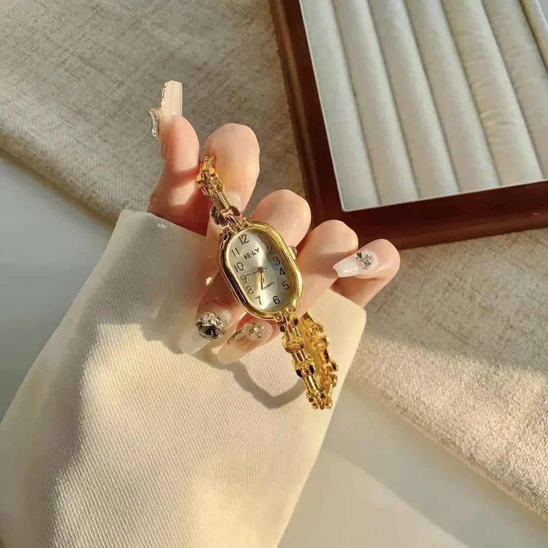 Golden Digital Small Dial Watch for Women Retro Style