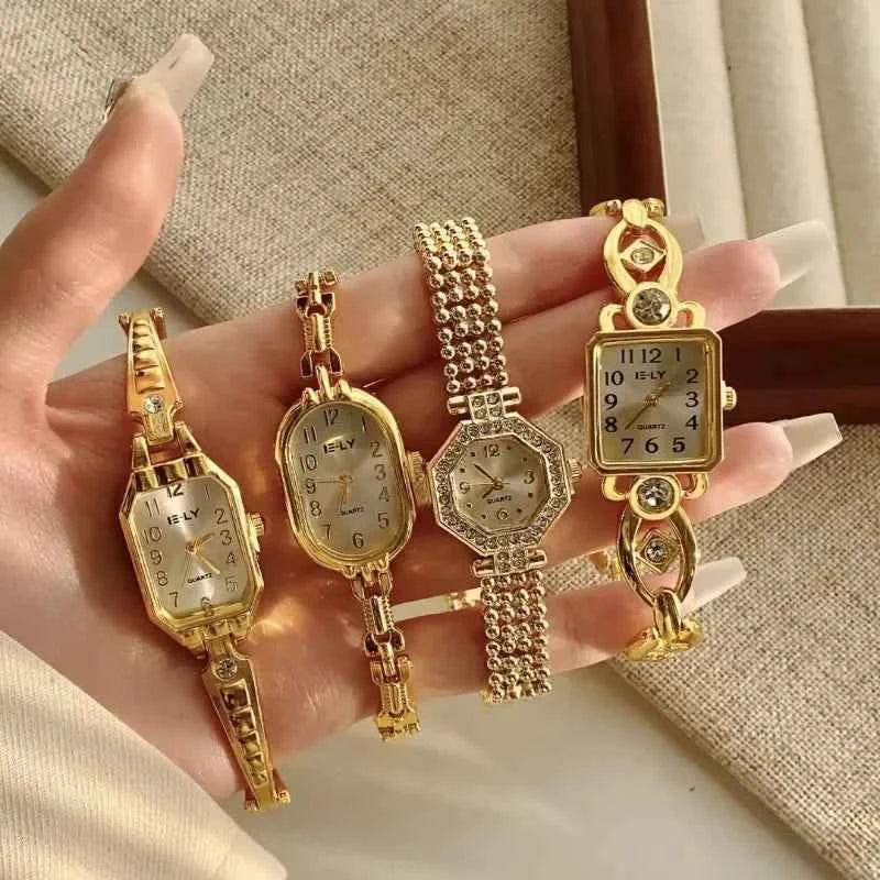 Golden Digital Small Dial Watch for Women Retro Style