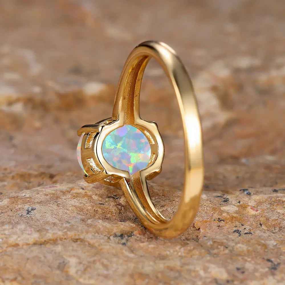 Golden Egg Shaped White Opal Minimalist Ring - electronic accessories