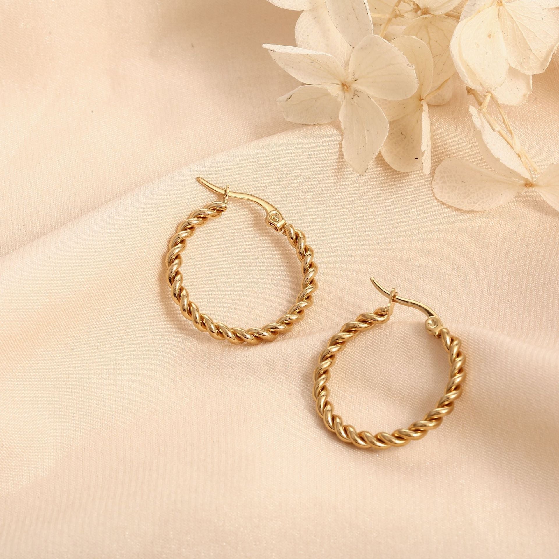 Golden Twist Weave Twisted Wire Hoop Earrings - Gold - electronic accessories