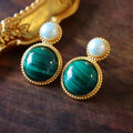 Green Malachite Pearl Stud Earrings For Women - Peacock - electronic accessories
