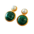 Green Malachite Pearl Stud Earrings For Women - Peacock - electronic accessories