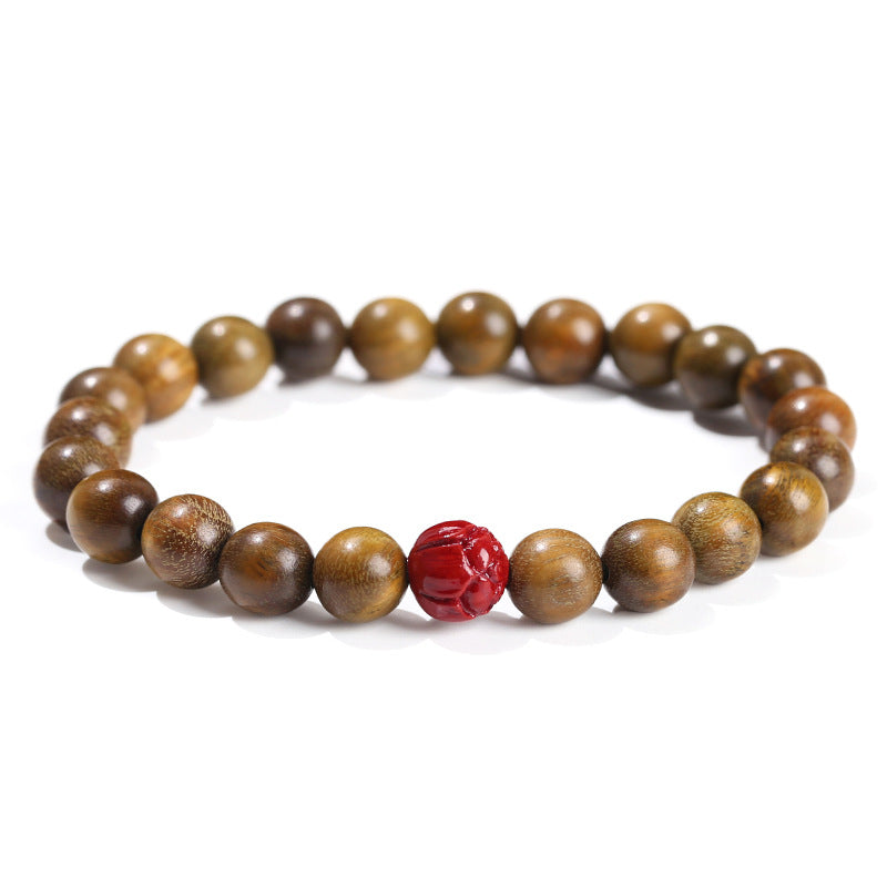 Green Sandalwood Cinnabar Lotus Bracelet Wooden Prayer Beads Ornament - About 8mm - electronic accessories