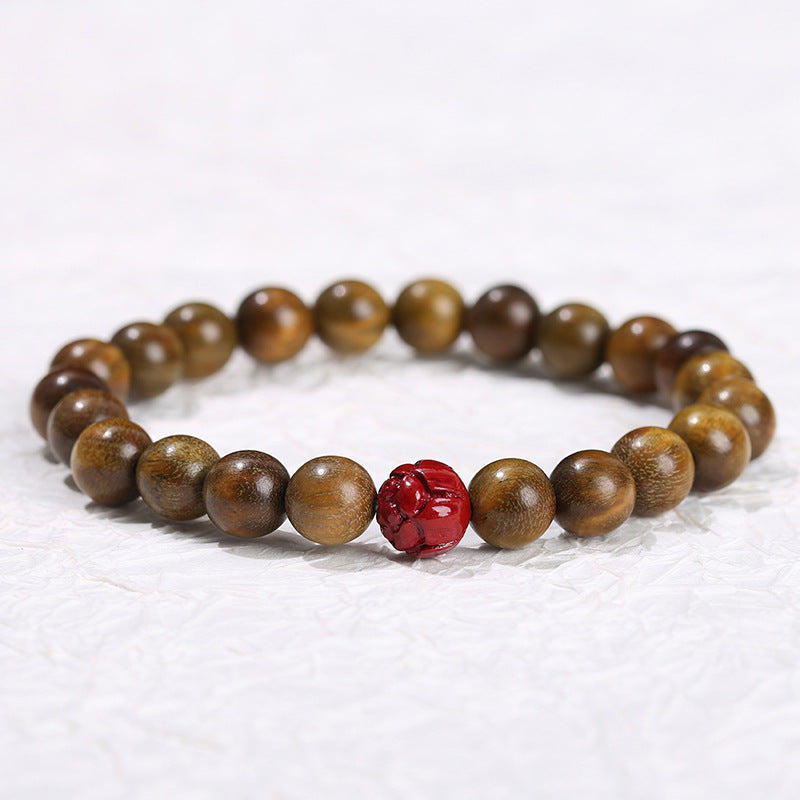 Green Sandalwood Cinnabar Lotus Bracelet Wooden Prayer Beads Ornament - About 8mm - electronic accessories