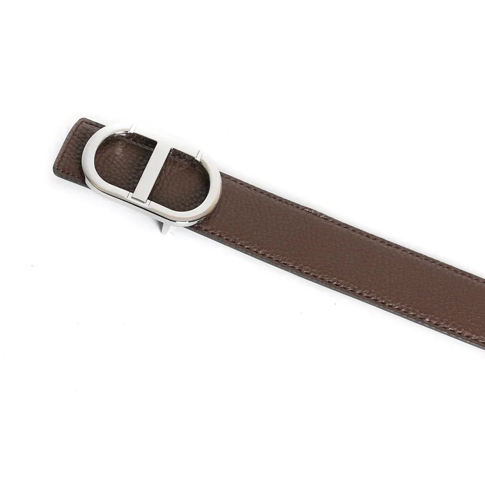 Grey Vintage T Buckle Belt Women Genuine Real Leather - coffee silver / CHINA / 120cm