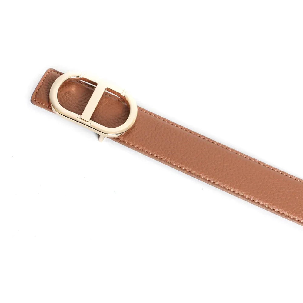 Grey Vintage T Buckle Belt Women Genuine Real Leather - orange gold / CHINA / 105CM