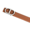 Grey Vintage T Buckle Belt Women Genuine Real Leather - orange silver / CHINA / 115CM