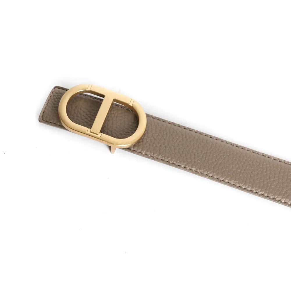 Grey Vintage T Buckle Belt Women Genuine Real Leather - grey yellow / CHINA / 115CM