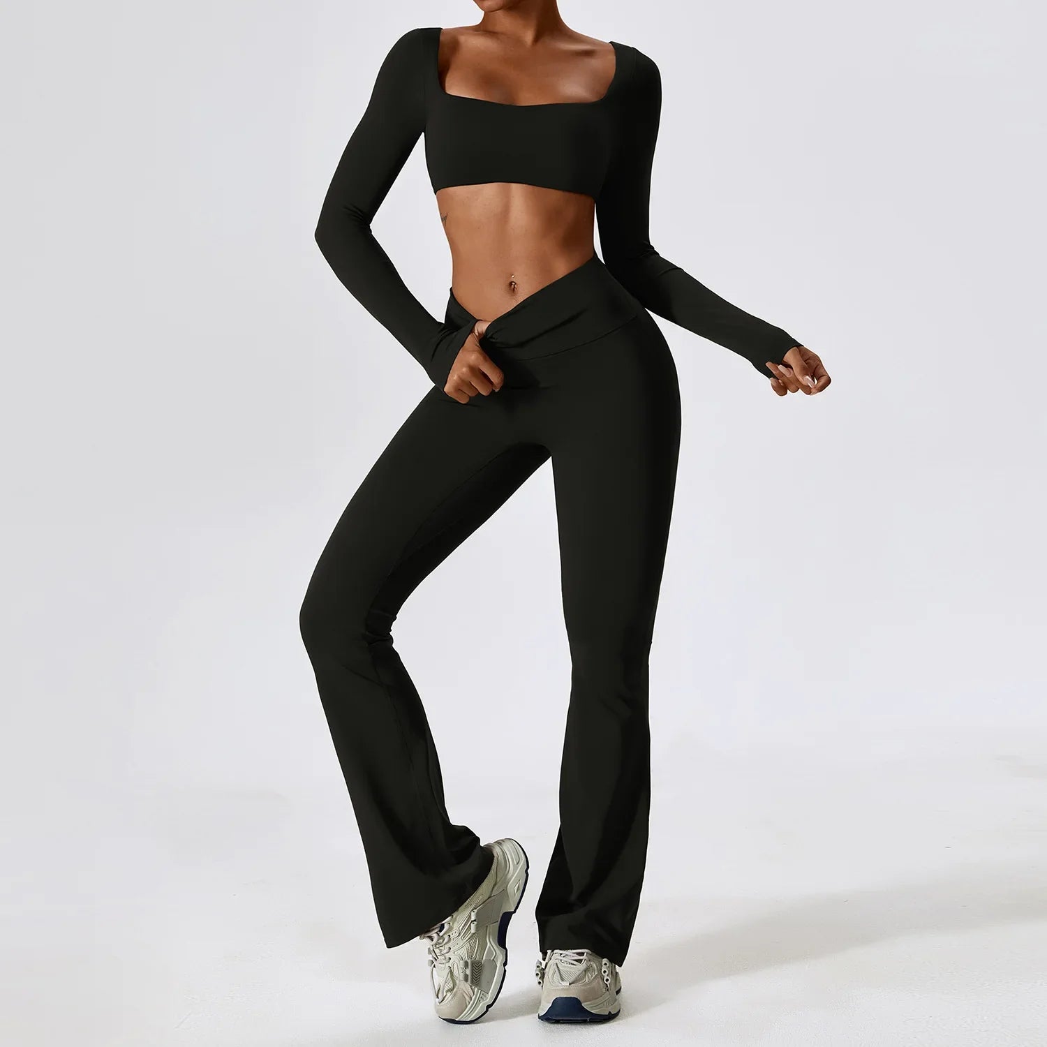 Gym Yoga Suit 2PCS Tight Fitting Sports Set - Black / S / CHINA