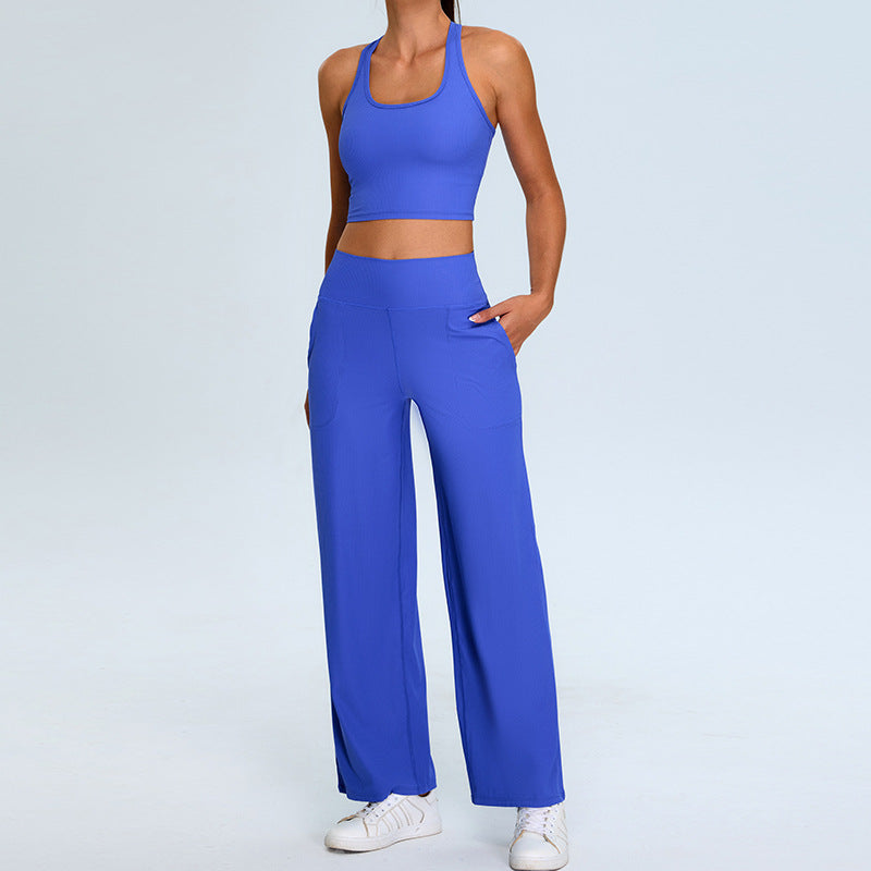 H-shaped Yoga Thread Leisure Sports Straight Workout Clothes Suit - Blue And Purple / L - Other