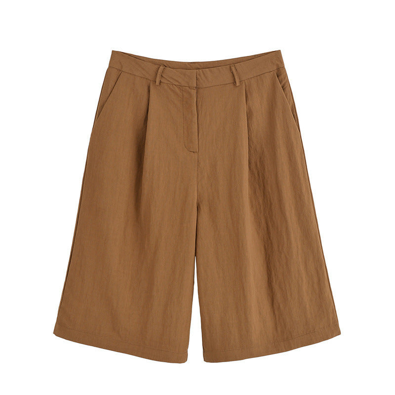 Half Sleeve Lace-up Suit Jacket Linen Mid Waist Shorts - Other