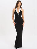 Halter Backless Maxi Dress For Women - black / L