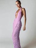 Halter Deep V Neck Maxi Dress Women