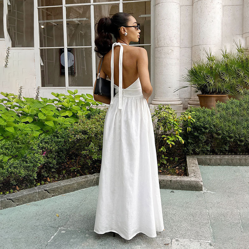 Halter Lace-up Backless Long Dress - Other