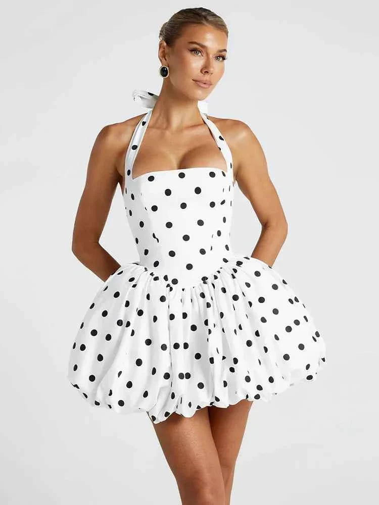 Halter Print Polka Dot Mini Dress Women