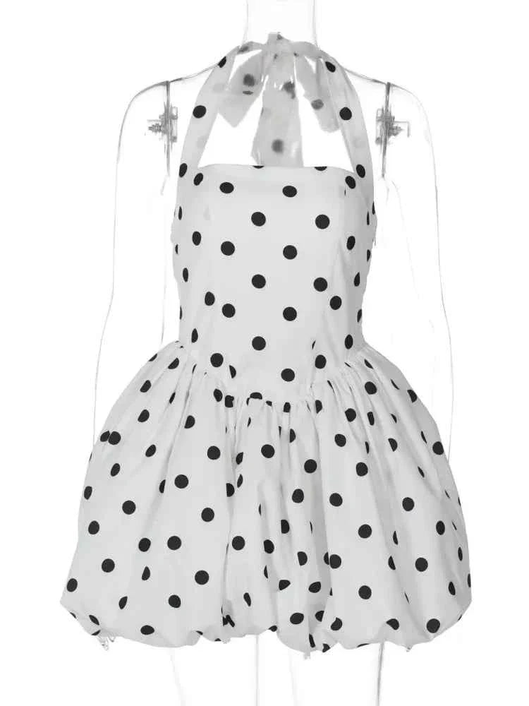 Halter Print Polka Dot Mini Dress Women